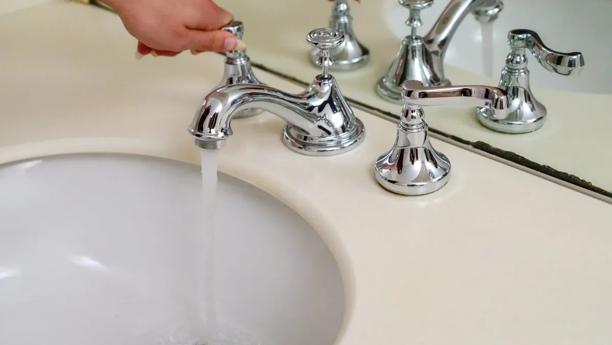 Water flowing from a faucet during utilities setup